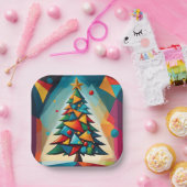 アールデコ幾何学的クリスマスツリー三角形天国 ペーパープレート (パーティー)