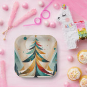 アールデコ幾何学的クリスマスフェザー付きブランチ ペーパープレート (パーティー)