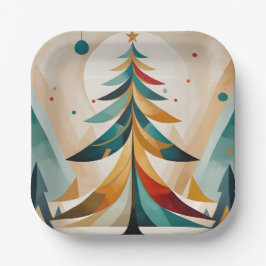 アールデコ幾何学的クリスマスフェザー付きブランチ ペーパープレート