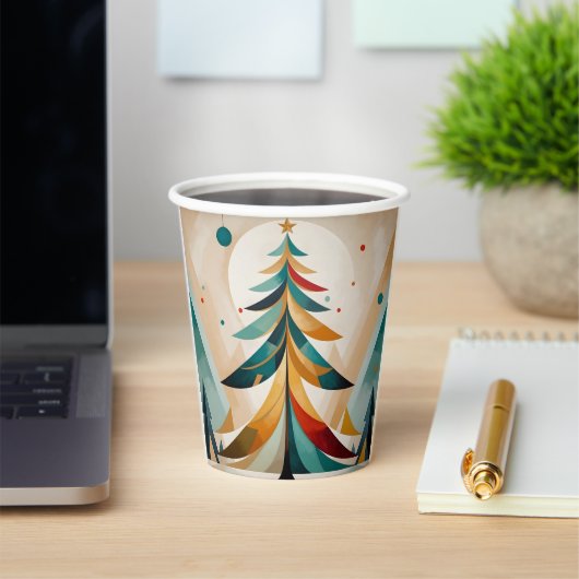 アールデコ幾何学的クリスマスフェザー付きブランチ 紙コップ (インサイチュ)