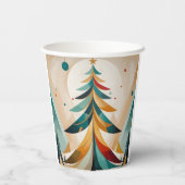 アールデコ幾何学的クリスマスフェザー付きブランチ 紙コップ (裏面)