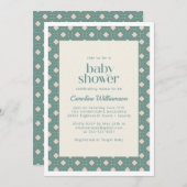 アールデコ幾何学的ティール(緑がかった色)とピンクベビーシャワー 招待状 (正面/裏面)