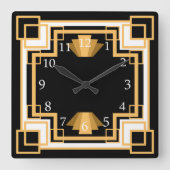 アールデコ幾何学的パタカスタムーン スクエア壁時計 (正面)