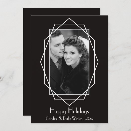アールデコ幾何学的ホリデーフォトカードブラック シーズンカード (正面/裏面)