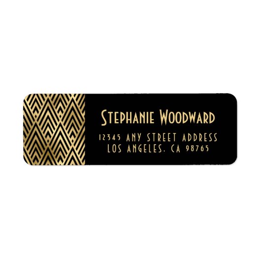 アールデコ幾何学的金ゴールドブラック差出人住所 ラベル (正面)