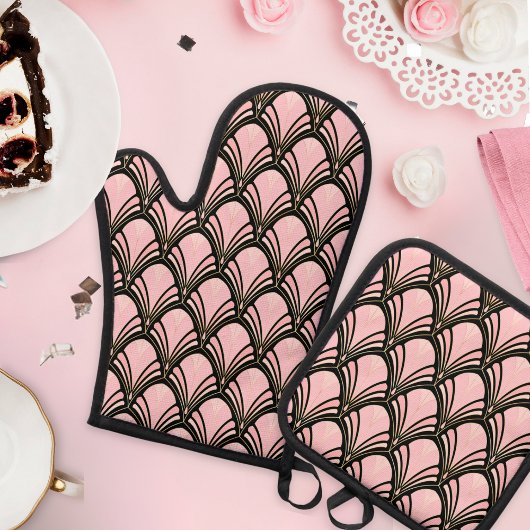 アールデコ幾何学花模様 鍋つかみ&鍋敷きセット