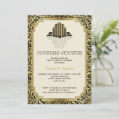 アールデコ建物の結婚金ゴールドカップルのシャワー 招待状 (スタンド正面)
