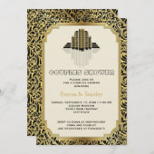 アールデコ建物の結婚金ゴールドカップルのシャワー 招待状 (正面/裏面)