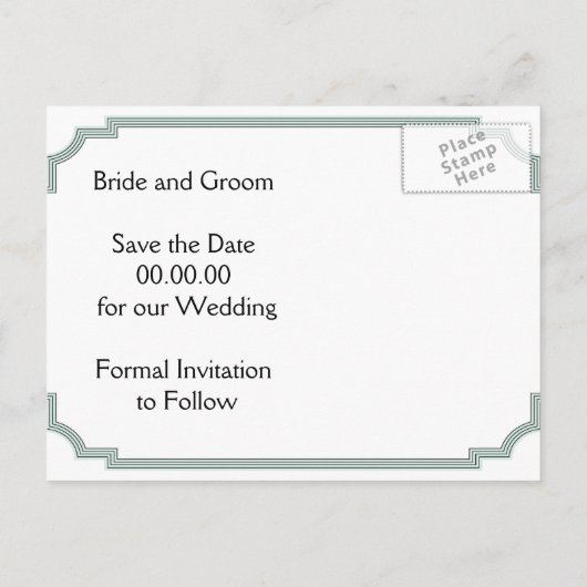 アールデコ建物ブラックミントウェディング日付を保存 案内ポストカード (裏面)