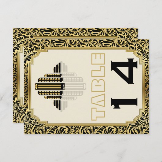 アールデコ建物ブラック結婚金ゴールドのテーブル番号 ポストカード (正面/裏面)