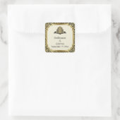 アールデコ建物黒金ゴールド結婚式日付を保存 スクエアシール (バッグ)