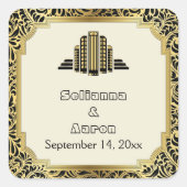 アールデコ建物黒金ゴールド結婚式日付を保存 スクエアシール (正面)