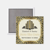 アールデコ建物黒金ゴールド結婚式日付を保存 マグネット (正面/裏面)