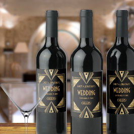 アールデコ応援金ゴールド結婚ブラック ワインラベル