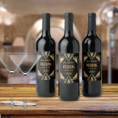 アールデコ応援金ゴールド結婚ブラック ワインラベル