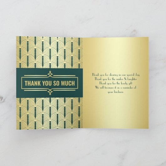 アールデコ愛と感謝してい金ゴールドグリーン写真ありがとう サンキューカード (内部)