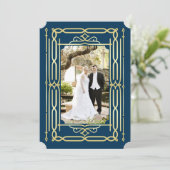 アールデコ愛と感謝してい金ゴールドブルー写真ありがとう サンキューカード (スタンド正面)