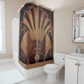 アールデコ扇象木細工ブラウン シャワーカーテン (インサイチュ)