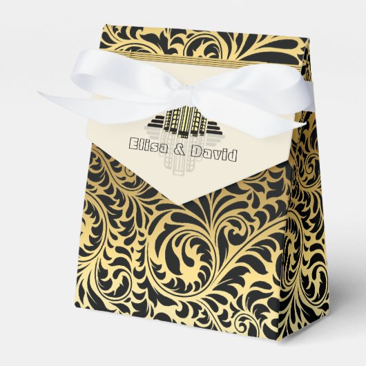 アールデコ抽象芸術建物ブラック、金ゴールド結婚ズ フェイバーボックス (正面サイド)