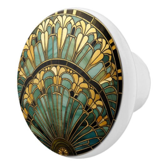 アールデコ新しいエレガントターコイズ金ゴールドブラック セラミックノブ (右)