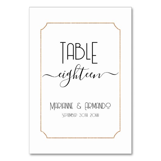 アールデコ新しいエレガントヴィンテージバラ結婚金ゴールド テーブルナンバー (正面)