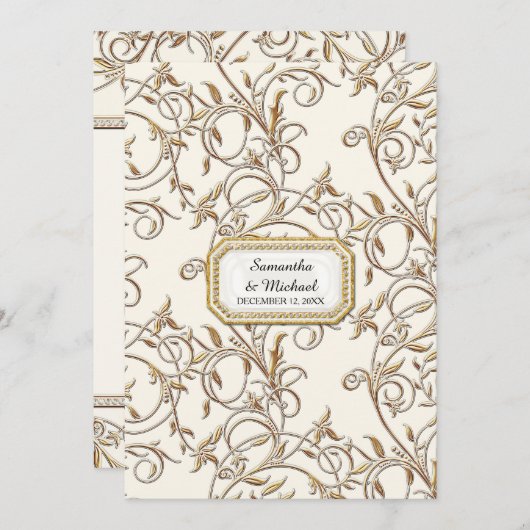 アールデコ新しいエレガント金ゴールドリージェンシーオフ 招待状 (正面/裏面)