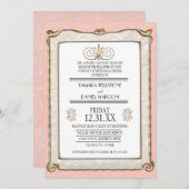 アールデコ新しいエレガント金ゴールドレース練習 招待状 (正面/裏面)