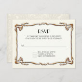 アールデコ新しいギャツビースタイル金ゴールドnレースルック 出欠カード (正面/裏面)