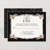 アールデコ新しいギャツビースタイル金ゴールドnレースルック 出欠カード (正面/裏面)