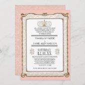 アールデコ新しいギャツビーピンク金ゴールドエレガントな結婚式 招待状 (正面/裏面)