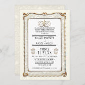 アールデコ新しいギャツビー金ゴールドリハーサルディナー 招待状 (正面/裏面)