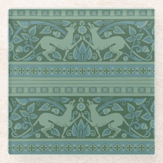 アールデコ新しいドッグ自然動物パターン ガラスコースター (正面)