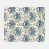 アールデコ新しいピーコックバタフライアイボリーと金ゴールド フリースブランケット (正面(横))