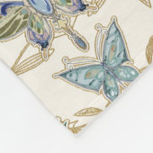 アールデコ新しいピーコックバタフライアイボリーと金ゴールド フリースブランケット (角)