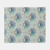 アールデコ新しいピーコックバタフライライトブルー金ゴールド フリースブランケット (正面(横))