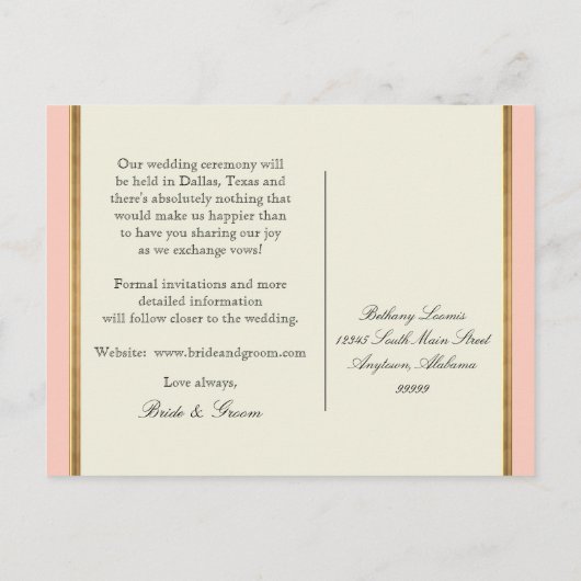 アールデコ新しいフェイク金ゴールドフローラダマスクレース インビテーションポストカード (裏面)