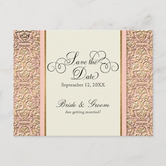 アールデコ新しいフェイク金ゴールドフローラダマスクレース インビテーションポストカード (正面)