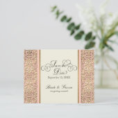 アールデコ新しいフェイク金ゴールドフローラダマスクレース インビテーションポストカード (スタンド正面)