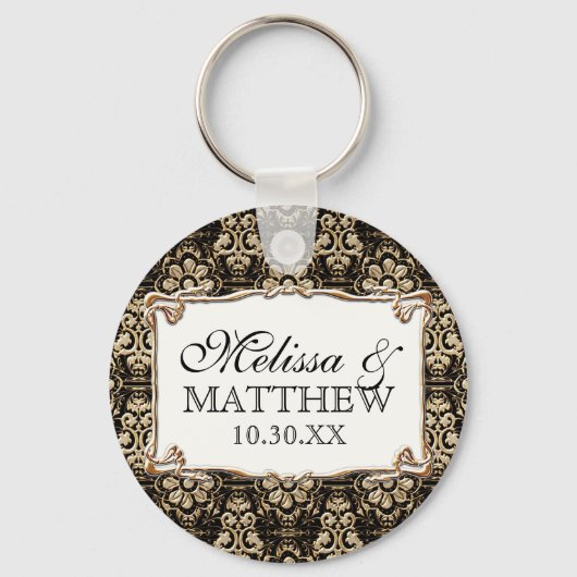 アールデコ新しいフェイク金ゴールドフローラダマスクレース キーホルダー (正面)