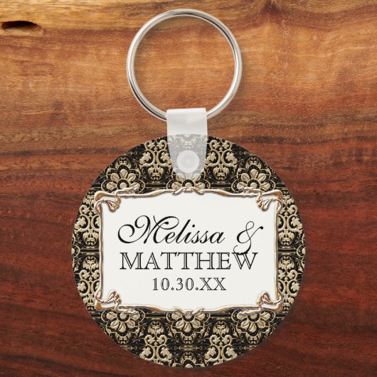 アールデコ新しいフェイク金ゴールドフローラダマスクレース キーホルダー (正面)