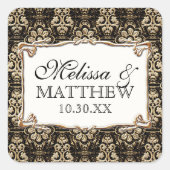 アールデコ新しいフェイク金ゴールドフローラダマスクレース スクエアシール (正面)