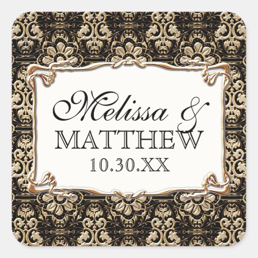 アールデコ新しいフェイク金ゴールドフローラダマスクレース スクエアシール (正面)