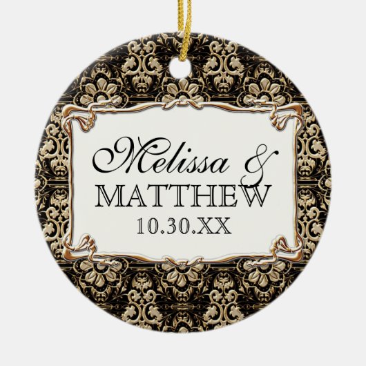 アールデコ新しいフェイク金ゴールドフローラダマスクレース セラミックオーナメント (正面)