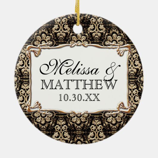 アールデコ新しいフェイク金ゴールドフローラダマスクレース セラミックオーナメント (裏面)