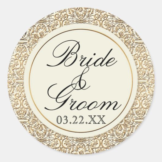 アールデコ新しいフェイク金ゴールドフローラダマスクレース ラウンドシール (正面)