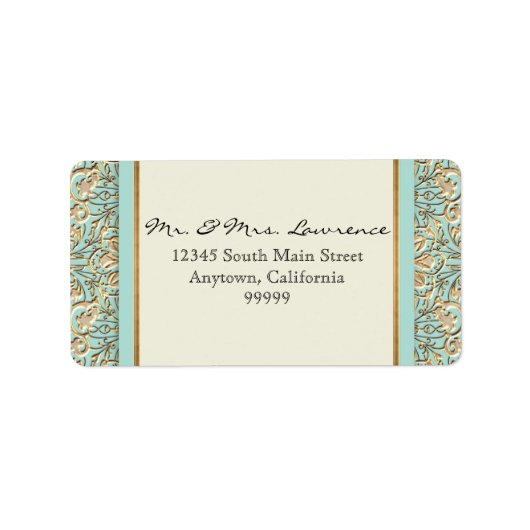 アールデコ新しいフェイク金ゴールドフローラダマスクレース ラベル (正面)