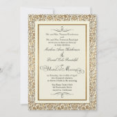 アールデコ新しいフェイク金ゴールドフローラダマスクレース 招待状 (正面)