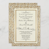 アールデコ新しいフェイク金ゴールドフローラダマスクレース 招待状 (正面/裏面)