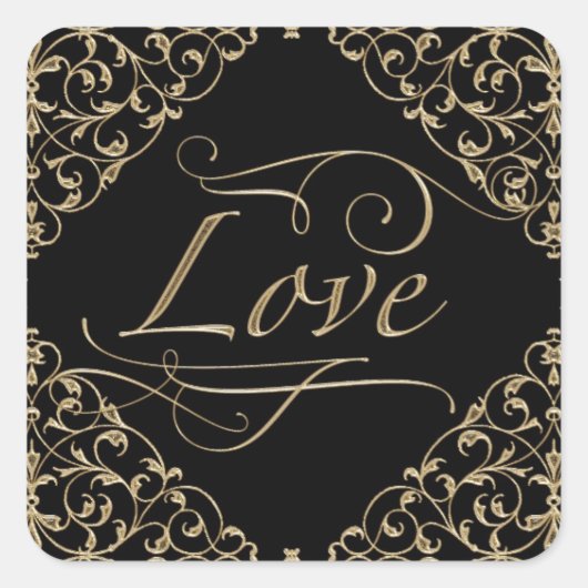 アールデコ新しいレースダマスクゴールデンカリグラフィー スクエアシール (正面)