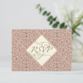 アールデコ新しいレースダマスクゴールデンカリグラフィー 出欠カード (スタンド正面)